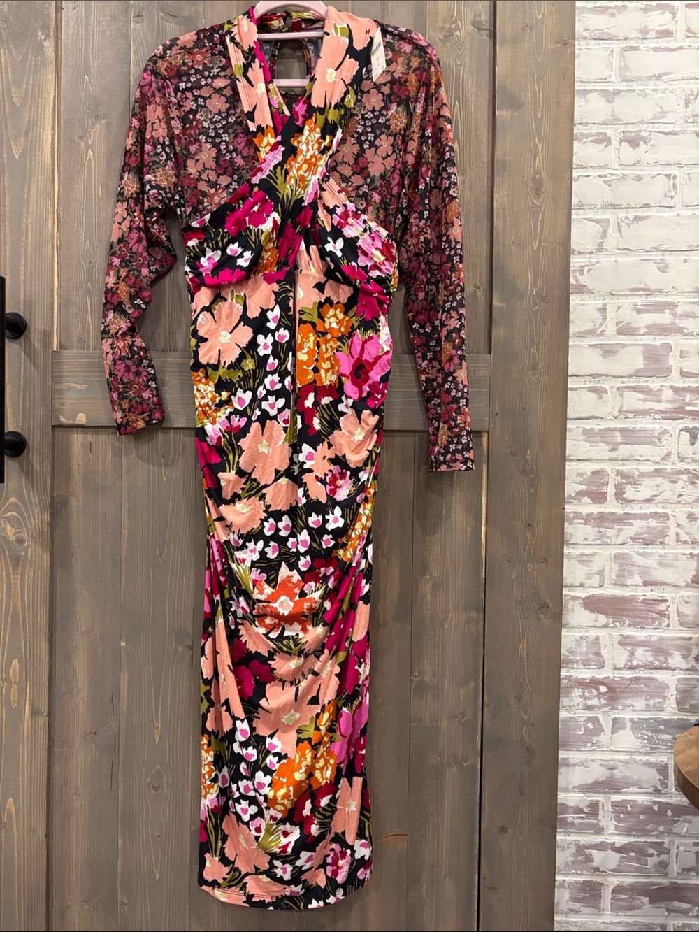 Anthropologie Maxi Dress with Pink & Orange Floral Print